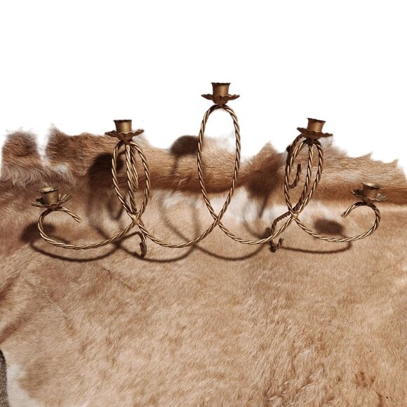 Vintage 1940s Gold Gild Metal Wall-Mounted 5-Arm Candle Holder MCM Glam Regency - Picture 1 of 7